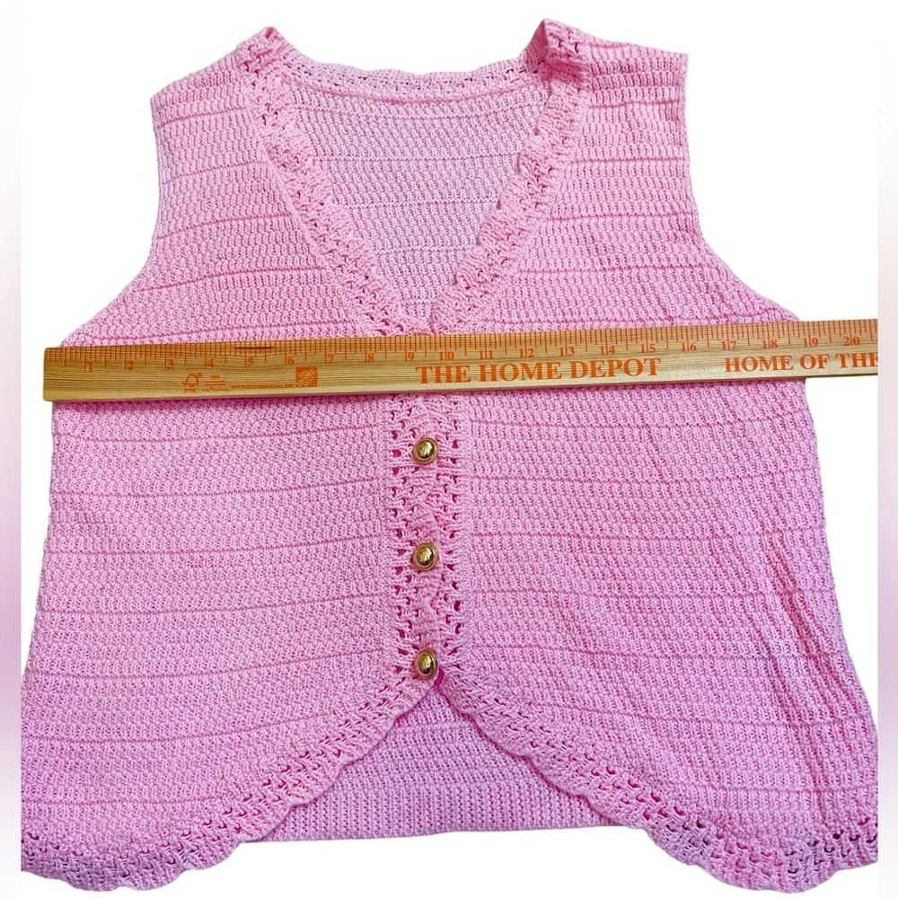 Pink Crochet Sleeveless Cardigan vest feminine - Picture 3 of 4